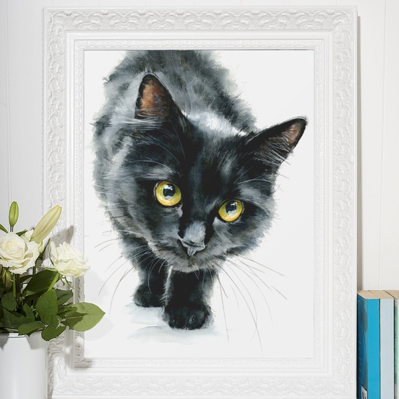 Watercolor Siberian Black Cat Art Print Illustartion - Pet Portrait - Unframed - Picture 6 of 6